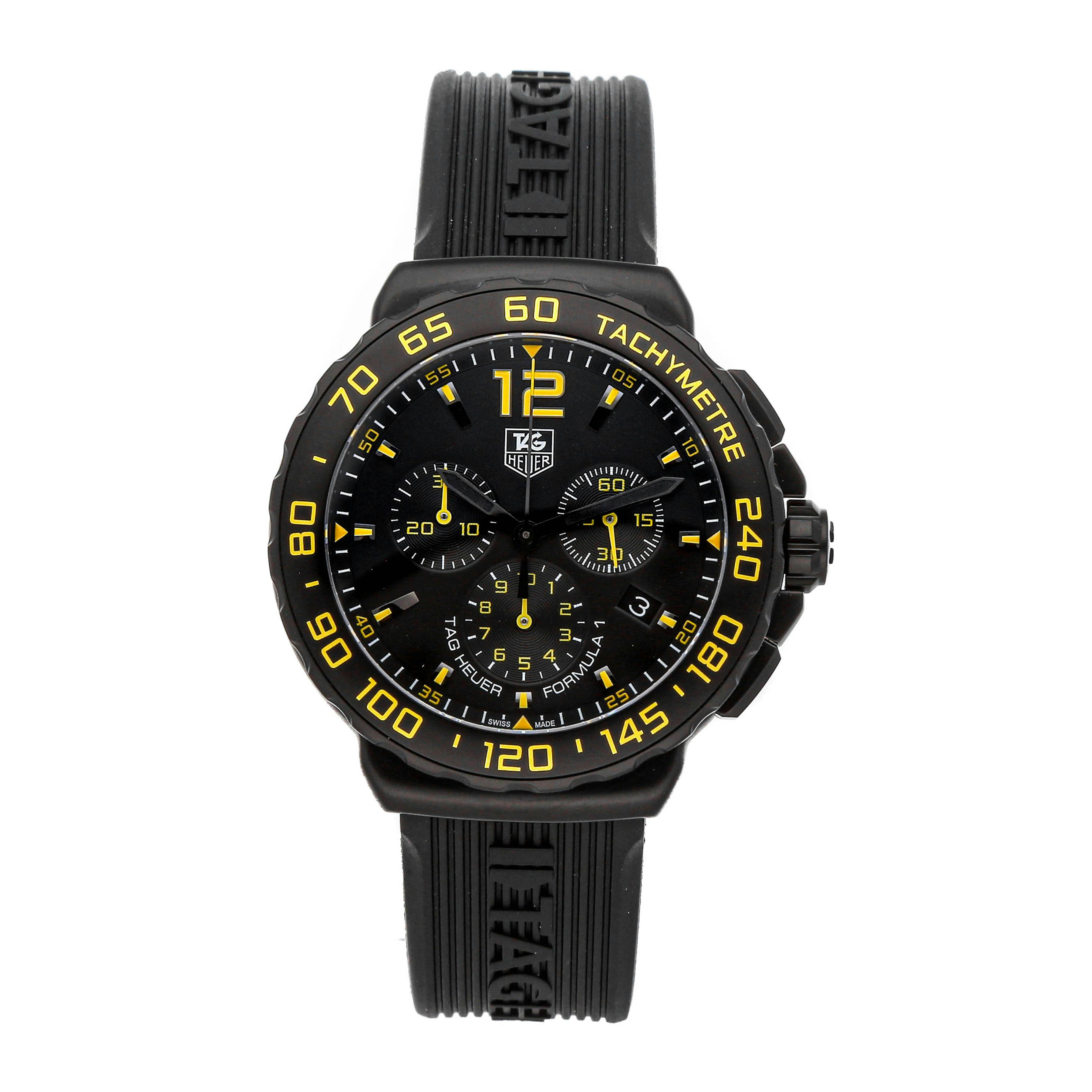 Pre Owned Tag Heuer Formula 1 Chronograph Black and Yellow CAU111E